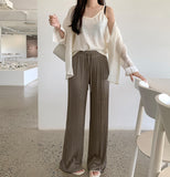 Tight Pleats Slim Semi-Wide Straight Banding Pants