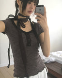 [Scarf set] Srin lace button short sleeve t-shirt