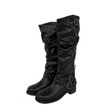 Doze Wrinkle Leather Buckle Long Boots