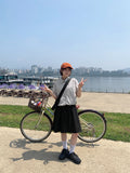 [BAONHAUS] Comne Banding Color Matching Dot Midi Skirt