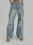 Tarun Pintuck Cargo Denim Light Blue