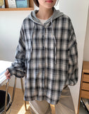 Yuuki color matching hood check shirt