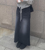 Luxe Black Wash Denim Long Skirt