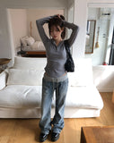 Ine Button Round Slim Hoodie