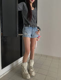Tani Damage Roll-Up Denim Shorts
