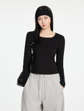 W Basic Round Square Neck Long Sleeve