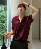 Linen collar short sleeve cardigan