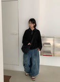 [Unisex] Melnew Snap Button Denim Banding Wide Pants