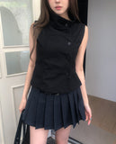 Near Unbalance High Neck Button Top