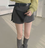 Thick Wool Basic A-Line Belt Set Skirt Pants