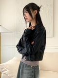 [MADE] Lawson wide collar slim crop crack leather jacket