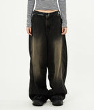 Mud side incision balloon denim pants