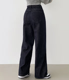 Winter Non-Fade Peach Fuzz Non-Span Long Wide Denim Pants