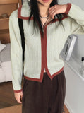 Hofu fur color matching two-way ribbed crop long sleeve zip-up cardigan