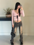 Noi Vintage Washing Low-Rise Long Bootcut Denim Pants
