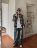 Moment Punching Stripe Knit Cardigan