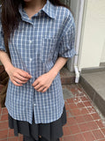 [BAONHAUS] Keinin Seersucker Check Short Sleeve Shirt
