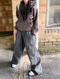 Tail Pigment Washing Cotton Banding Cargo Long Wide Pants