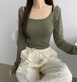 Chic Dodo Open Waist U-neck Long Sleeve T-shirt