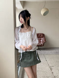 Blena Heart Strap Button Lace Cropped Sleeveless Blouse