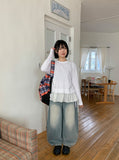 Kukyu Frill Shirring Long Sleeve Tee