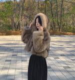 High Quality Egg Big Hood Crop Hip Mood Fur Jacket