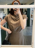 Foven Cowl Neck Wrinkle Banding Wrap Long One Piece