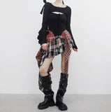 Chena unbalanced check tiered skirt