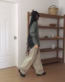 Dus Side Folding Pintuck Wide Cotton Pants