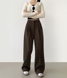 Winter Wool Two Pintuck Inner Clip Wide Slacks