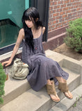 Ume Check Tiered Long Sleeveless Bustier One Piece (Adjustable Straps)