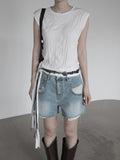 Out-pocket denim shorts