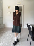 Pamil Vintage V-Neck Button Pleated Half-Length Short-Sleeved T-Shirt