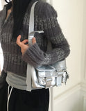 Near angora fur color matching stripe two-way diagonal zipper long sleeve knit