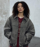 Crack Washing Leather Bomber Jacket