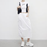 Poron string back slit pocket skirt