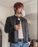 Bergon leather washed cut biker jacket