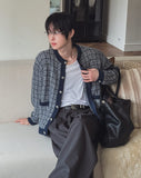 Noir Tweed Pocket Round Cardigan
