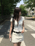 Shaon Punching Frill Lace Off Shoulder Blouse