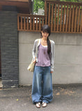 Garange Foldover Low Washing Wide Denim Pants