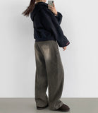 Winter Side Cut Fleece Brushed Wide Fit Denim Pants