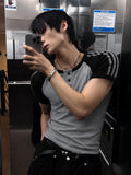 Color Matching Track Muscle Fit Henley Neck Short Sleeve Tee