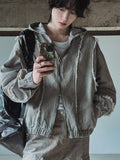 Mud damage denim hooded jacket