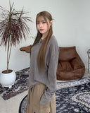 Elo Waffle Slit Neck Long Sleeve