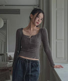 Wavy ribbed pigment long sleeves