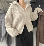 Cable Lulu Two-Way Loose Fit Knit Zip-Up