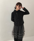 Hion high neck button hooded zip-up