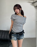 Bondi Drape Pintuck Off-Shoulder Short Sleeve
