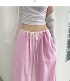 Summer Color Matching Stripe Banding Wide Pants