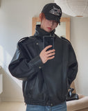 Zadon High-Neck Overs Fit Leather Jacket